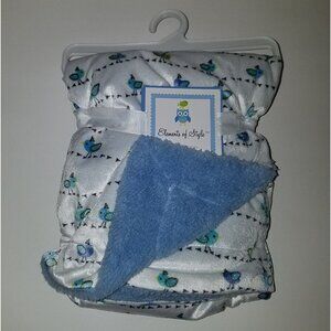 NEW Elements of Style Blue Birds Baby Blanket Boy Fleece Lovey SOFT 30" x 40"